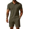 image:imageUOUA Mens Shorts Set Twisted Texture Polo Shirt amp Shorts Casual 2 Piece Summer Outfits Short Sleeve Vacation SetArmy Green