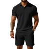 image:imageUOUA Mens Shorts Set Twisted Texture Polo Shirt amp Shorts Casual 2 Piece Summer Outfits Short Sleeve Vacation SetBlack