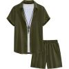 image:imageUOUA Mens Summer Outfits Waffle Knit 2 Piece Short Sets Casual Button Down Shirt amp ShortsGreen