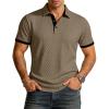 image:imageUOUA Mens Summer Short Sleeve Casual Polo Shirt Classic Button Textured Golf T Shirts Beach Vacation TopKhaki