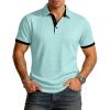 image:imageUOUA Mens Summer Short Sleeve Casual Polo Shirt Classic Button Textured Golf T Shirts Beach Vacation TopLightblue
