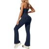 image:imageUOUA Womens 2 Piece Workout Sets Cami Racerback Tank Cargo Flare Leggings with Pockets Gym Yoga OutfitsNavy Blue