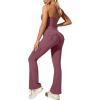 image:imageUOUA Womens 2 Piece Workout Sets Cami Racerback Tank Cargo Flare Leggings with Pockets Gym Yoga OutfitsPink