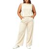 image:imageUOUA Womens Plus Size 2 Piece Outfit Summer Casual Lounge Set Sleeveless Tank Top Wide Leg Pants Travel Vacation ClothingBeige