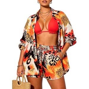 image:imageUOUA 3 Piece Swimsuits for Women Hawaiian Outfits Floral Tropical Bikini amp Short Sets Summer Beach Sexy Cover Ups Luau PartyMashupleopard
