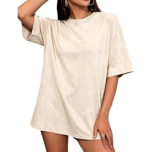 image:imageUOUA Women Oversized Graphic TShirt Casual Cotton Tees Printed Summer TopsWashed Beige