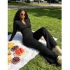 image:imageUOUA Womens 2 Piece Set Long Sleeve Jacket amp Ankle Length Workout Flare Leggings Casual Matching Outfit Tracksuit Sweatsuit28 InseamBlack