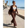 image:imageUOUA Womens 2 Piece Set Long Sleeve Jacket amp Ankle Length Workout Flare Leggings Casual Matching Outfit Tracksuit Sweatsuit28 InseamBrown