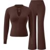 image:imageUOUA Womens 2 Piece Set Long Sleeve Jacket amp Ankle Length Workout Flare Leggings Casual Matching Outfit Tracksuit Sweatsuit28 InseamBrown