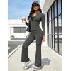 image:imageUOUA Womens 2 Piece Set Long Sleeve Jacket amp Ankle Length Workout Flare Leggings Casual Matching Outfit Tracksuit Sweatsuit28 InseamDarkgrey