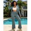 image:imageUOUA Womens 2 Piece Set Long Sleeve Jacket amp Ankle Length Workout Flare Leggings Casual Matching Outfit Tracksuit Sweatsuit28 InseamGreyblue