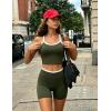 image:imageUOUA Womens Workout Set 2 Piece Gym Outfit High Waisted Tummy Control Shorts Halter Padded Sports Bra Tank Athletic Yoga WearArmygreen