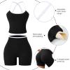 image:imageUOUA Womens Workout Set 2 Piece Gym Outfit High Waisted Tummy Control Shorts Halter Padded Sports Bra Tank Athletic Yoga WearBlack