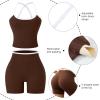 image:imageUOUA Womens Workout Set 2 Piece Gym Outfit High Waisted Tummy Control Shorts Halter Padded Sports Bra Tank Athletic Yoga WearBrown