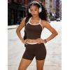 image:imageUOUA Womens Workout Set 2 Piece Gym Outfit High Waisted Tummy Control Shorts Halter Padded Sports Bra Tank Athletic Yoga WearBrown