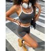 image:imageUOUA Womens Workout Set 2 Piece Gym Outfit High Waisted Tummy Control Shorts Halter Padded Sports Bra Tank Athletic Yoga WearDarkgrey