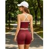 image:imageUOUA Womens Workout Set 2 Piece Gym Outfit High Waisted Tummy Control Shorts Halter Padded Sports Bra Tank Athletic Yoga WearDarkred