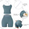 image:imageUOUA Womens Workout Set 2 Piece Gym Outfit High Waisted Tummy Control Shorts Halter Padded Sports Bra Tank Athletic Yoga WearGreyblue
