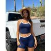 image:imageUOUA Womens Workout Set 2 Piece Gym Outfit High Waisted Tummy Control Shorts Halter Padded Sports Bra Tank Athletic Yoga WearNavy