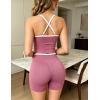 image:imageUOUA Womens Workout Set 2 Piece Gym Outfit High Waisted Tummy Control Shorts Halter Padded Sports Bra Tank Athletic Yoga WearPink