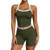 image:imageUOUA Womens Workout Set 2 Piece Gym Outfit High Waisted Tummy Control Shorts Halter Padded Sports Bra Tank Athletic Yoga WearArmygreen