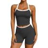 image:imageUOUA Womens Workout Set 2 Piece Gym Outfit High Waisted Tummy Control Shorts Halter Padded Sports Bra Tank Athletic Yoga WearDarkgrey