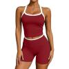 image:imageUOUA Womens Workout Set 2 Piece Gym Outfit High Waisted Tummy Control Shorts Halter Padded Sports Bra Tank Athletic Yoga WearDarkred