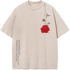 image:imageUOUA Mens Graphic Tees Vintage Oversized TShirts Casual Acid Wash Cotton Streetwear S2XLRosebeige