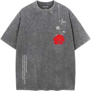 image:imageUOUA Mens Graphic Tees Vintage Oversized TShirts Casual Acid Wash Cotton Streetwear S2XLRosegrey
