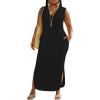 image:imageUOUA Women Summer Maxi Dresses Plus Size Casual Hawaiian Sundress Sleeveless Loose Split Beach Dress with PocketsVblack