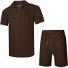 image:imageUOUA 2 Piece Short Sets for Men Summer Beach Outfits Stripe Texture Button Down Shirts amp Shorts Casual Vacation SetBrown