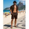image:imageUOUA 2 Piece Short Sets for Men Summer Beach Outfits Stripe Texture Button Down Shirts amp Shorts Casual Vacation SetBrown