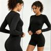 image:imageUOUA Womens Workout Set 2 Piece Gym Outfit Long Sleeve Zip Top Jacket High Waisted Tummy Control Shorts Athletic WearDarkred