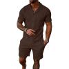 image:imageUOUA 2 Piece Short Sets for Men Summer Beach Outfits Stripe Texture Button Down Shirts amp Shorts Casual Vacation SetBrown