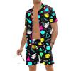 image:imageUOUA 80s Outfit for Men 90s Color Block Costumes 2 Piece Retro Short Sleeve Jacket amp Shorts Set for PartyBlackgraphic