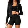 image:imageUOUA Womens Workout Set 2 Piece Gym Outfit Long Sleeve Zip Top Jacket High Waisted Tummy Control Shorts Athletic WearBlack