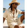 image:imageUOUA Mens 2 Piece Short Set Summer Texture Beach Outfits Short Sleeve Shirts and Shorts Casual Vacation SetsBeige
