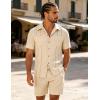 image:imageUOUA Mens 2 Piece Short Set Summer Texture Beach Outfits Short Sleeve Shirts and Shorts Casual Vacation SetsBeige