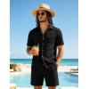 image:imageUOUA Mens 2 Piece Short Set Summer Texture Beach Outfits Short Sleeve Shirts and Shorts Casual Vacation SetsBlack