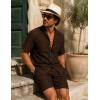 image:imageUOUA Mens 2 Piece Short Set Summer Texture Beach Outfits Short Sleeve Shirts and Shorts Casual Vacation SetsBrown