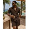 image:imageUOUA Mens 2 Piece Short Set Summer Texture Beach Outfits Short Sleeve Shirts and Shorts Casual Vacation SetsBrown
