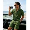 image:imageUOUA Mens 2 Piece Short Set Summer Texture Beach Outfits Short Sleeve Shirts and Shorts Casual Vacation SetsGreen