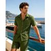 image:imageUOUA Mens 2 Piece Short Set Summer Texture Beach Outfits Short Sleeve Shirts and Shorts Casual Vacation SetsGreen