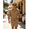 image:imageUOUA Mens 2 Piece Short Set Summer Texture Beach Outfits Short Sleeve Shirts and Shorts Casual Vacation SetsKhaki