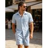 image:imageUOUA Mens 2 Piece Short Set Summer Texture Beach Outfits Short Sleeve Shirts and Shorts Casual Vacation SetsLightblue
