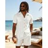image:imageUOUA Mens 2 Piece Short Set Summer Texture Beach Outfits Short Sleeve Shirts and Shorts Casual Vacation SetsWhite