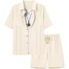 image:imageUOUA Mens 2 Piece Short Set Summer Texture Beach Outfits Short Sleeve Shirts and Shorts Casual Vacation SetsBeige