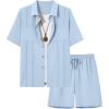 image:imageUOUA Mens 2 Piece Short Set Summer Texture Beach Outfits Short Sleeve Shirts and Shorts Casual Vacation SetsLightblue
