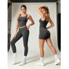 image:imageUOUA 3 Piece Workout Sets for Women High Waisted Butt Lifting Leggings Tummy Control Yoga Pants with Sports Bra Biker ShortsGrey