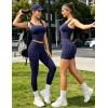 image:imageUOUA 3 Piece Workout Sets for Women High Waisted Butt Lifting Leggings Tummy Control Yoga Pants with Sports Bra Biker ShortsNavy